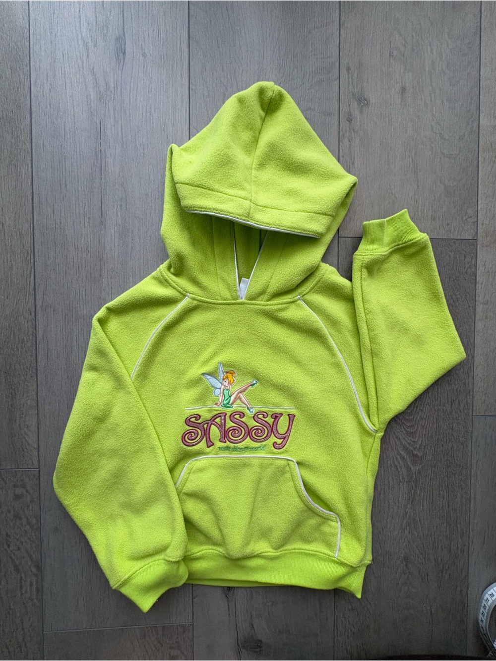 Disney Kids Tinker Bell 'SASSY' Hooded Fleece Sweatshirt - Lime Green